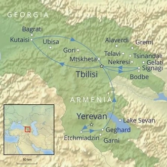 tourhub | Cox & Kings | Armenia & Georgia: Treasures of the Caucasus | Tour Map