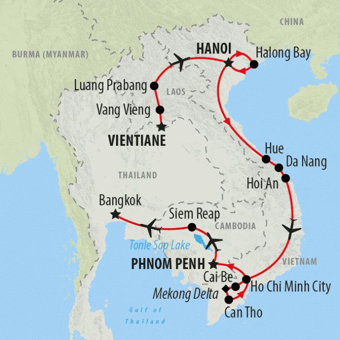 tourhub | On The Go Tours | Indochina Discovery (Partially Guided) - 23 days | Tour Map