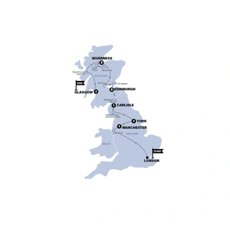 tourhub | Contiki | England & Scotland | Classic | End London | Winter | 2024/2025 | Tour Map