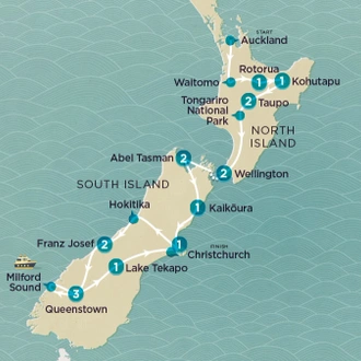 tourhub | Topdeck | Get Social: New Zealand 2024-25 | Tour Map