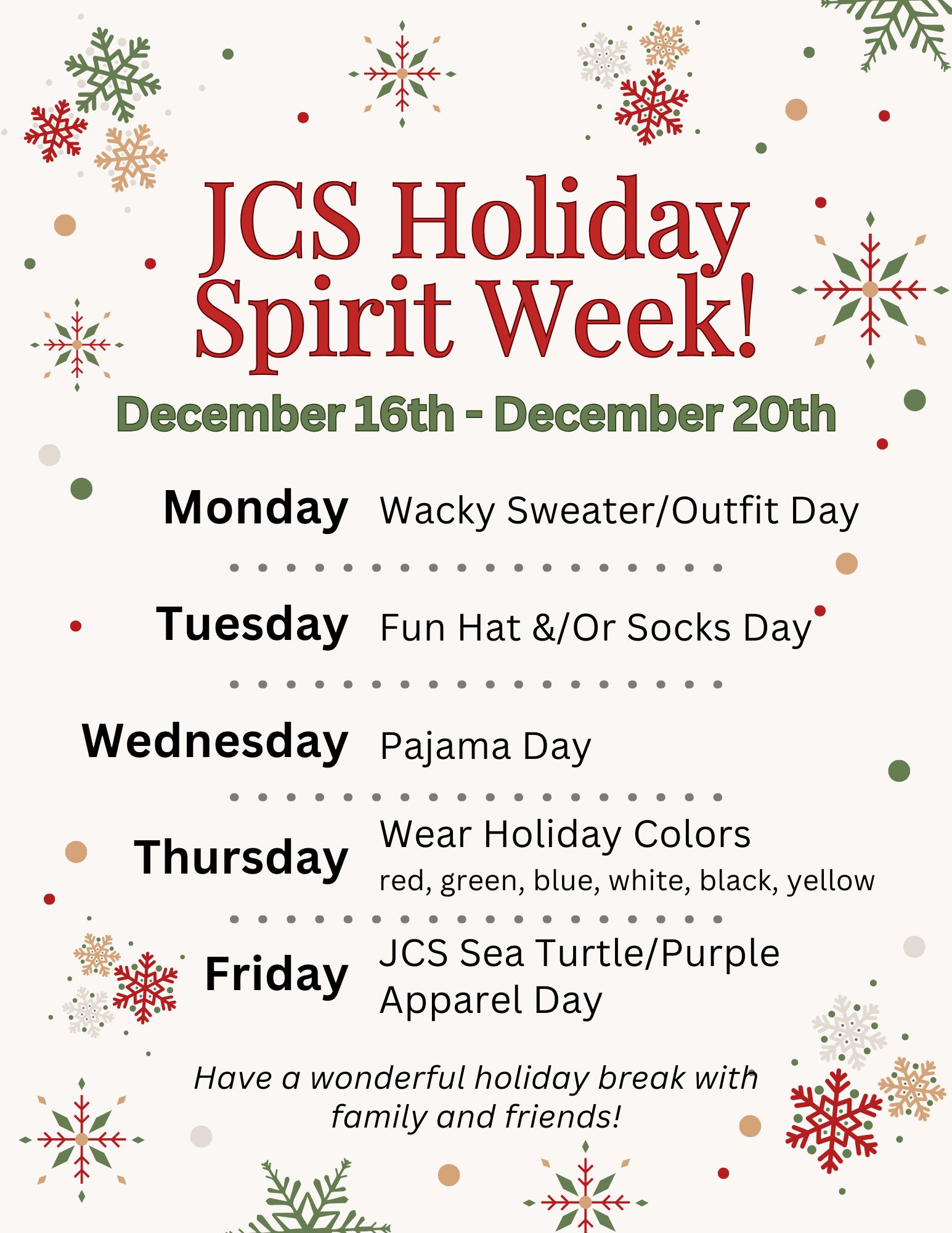 JCS Holiday Spirit Week