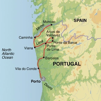 tourhub | Exodus | Self-Guided Cycling in Portugal: Mountains to the Sea | Tour Map