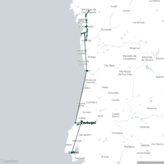 tourhub | Becool Travel | From Lisbon to Santiago: Portugal Sightseeing and the Camino | Tour Map