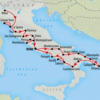 tourhub | On The Go Tours | Milan to Rome, Puglia & Amalfi - 13 days | Tour Map
