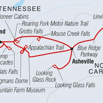 tourhub | Intrepid Travel | Hiking the Best of Great Smoky Mountains National Park		 | Tour Map