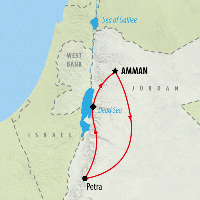 tourhub | On The Go Tours | Self Drive Petra & Dead Sea - 4 days | Tour Map