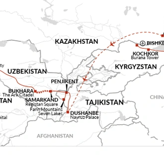 tourhub | Explore! | The Five Stans of The Silk Road | Tour Map