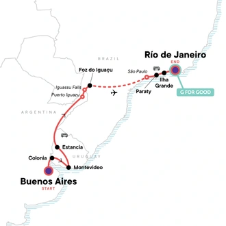 tourhub | G Adventures | Buenos Aires to Rio de Janeiro: Falls & Footy | Tour Map