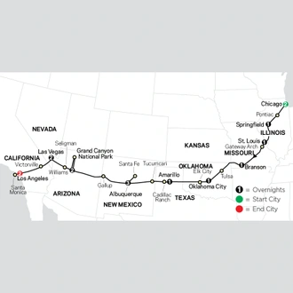 tourhub | Cosmos | Highlights of Route 66 and Albuquerque Balloon Fiesta | Tour Map
