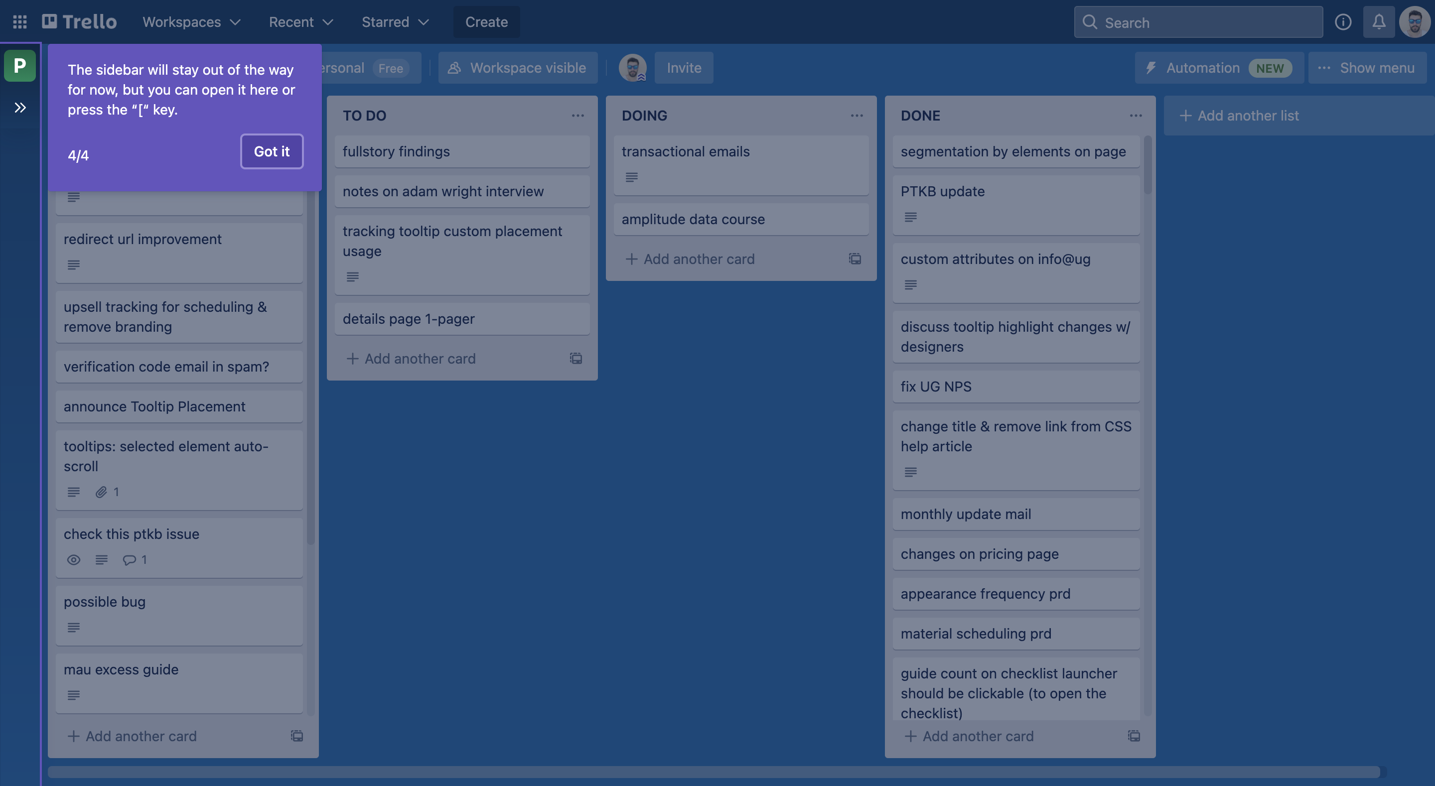 product tour example from Trello