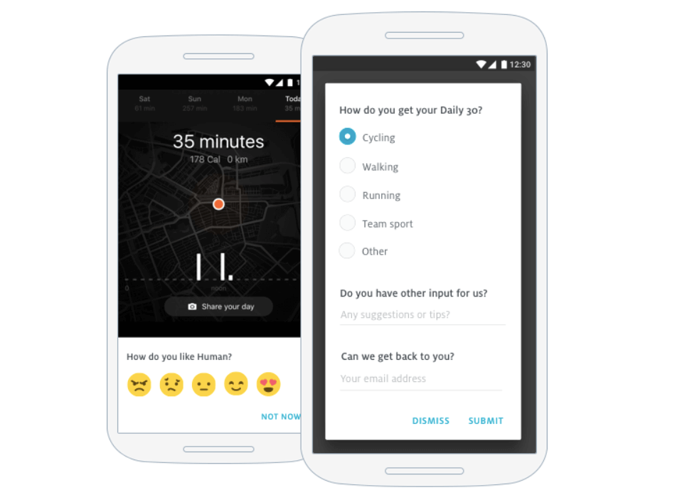 Human the activity tracker in-app survey example