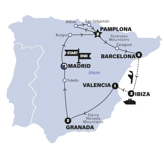 tourhub | Contiki | Best of Spain | Summer | 2025 | Tour Map