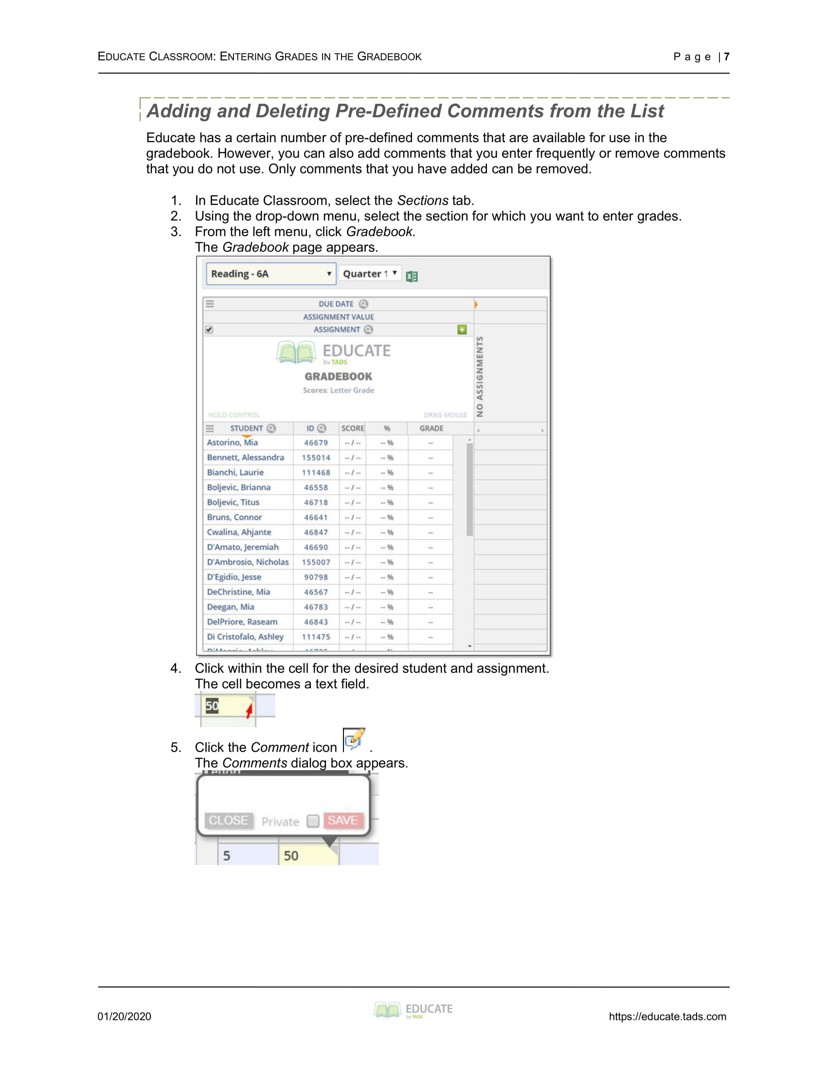 Entering Grades in the Gradebook