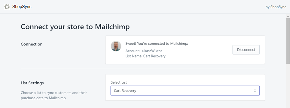 Select list for your Mailchimp abandoned cart trigger