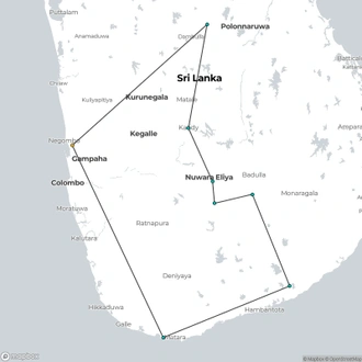 tourhub | Ran Lanka Tour Holidays (pvt) Ltd | Challenge of Nature | Tour Map