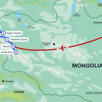 tourhub | Sundowners Overland | Wild Mongolia and Golden Eagle Festival | Tour Map