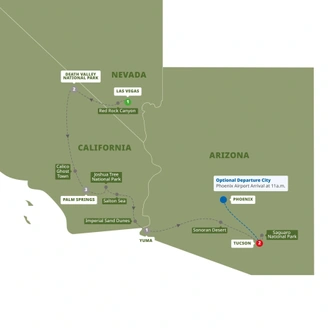 tourhub | Trafalgar | America's Great Desert National Parks  End Tucson | Tour Map