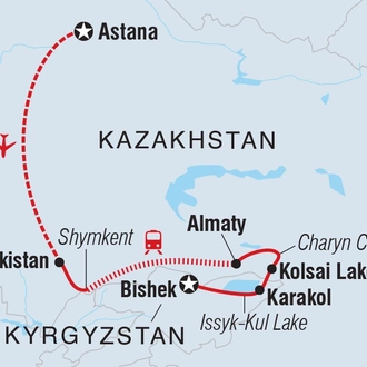 tourhub | Intrepid Travel | Kazakhstan & Kyrgyzstan Adventure | Tour Map