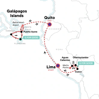 tourhub | G Adventures | Machu Picchu & Galápagos Island Hopping | Tour Map