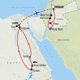 tourhub | On The Go Tours | Pyramids to Petra with Cruise - 15 days | Tour Map
