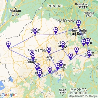 tourhub | UncleSam Holidays | Highlights Trip to North India | Tour Map