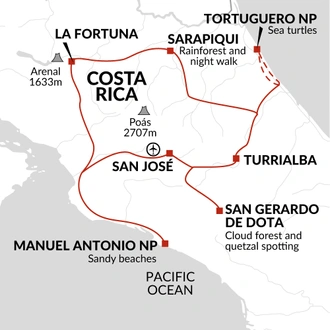 tourhub | Explore! | Costa Rica Wildlife Tour | Tour Map