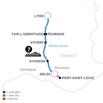 tourhub | Avalon Waterways | Active & Discovery on the Rhône (Southbound) (Poetry II) | Tour Map