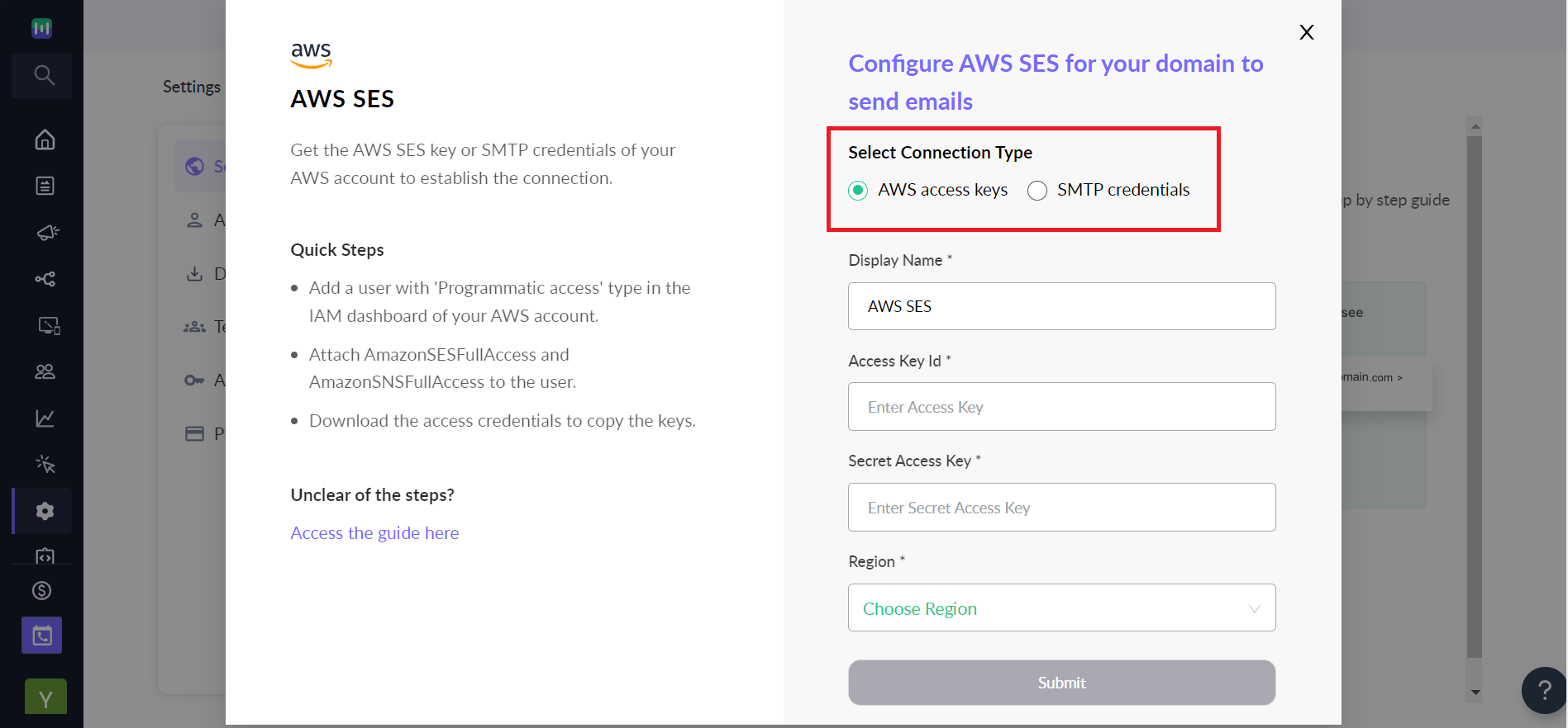 Setting up Mailmodo with AWS SES SMTP