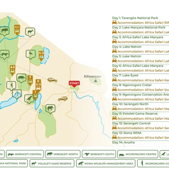 tourhub | Beach and Safari Holidays | Tanzania's Grand 14-Day Safari Expedition | Tour Map