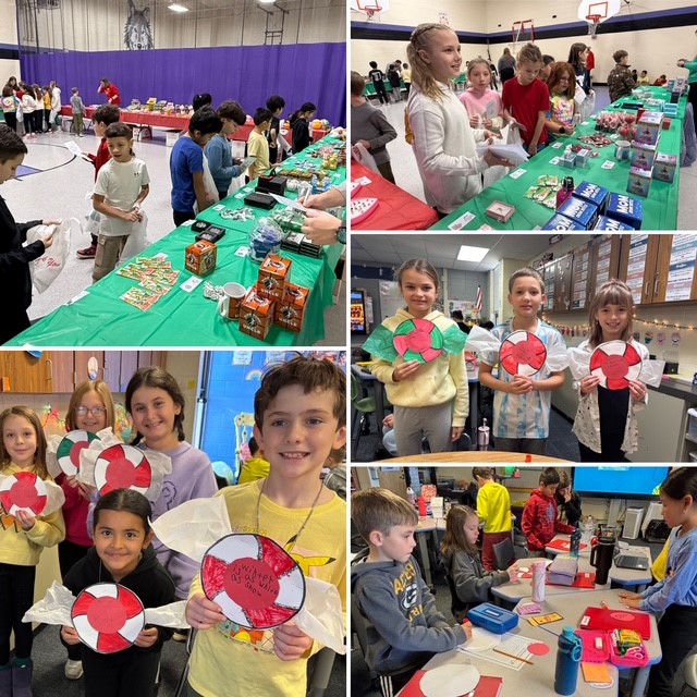 Students showing their projects and shopping at the holiday store. 