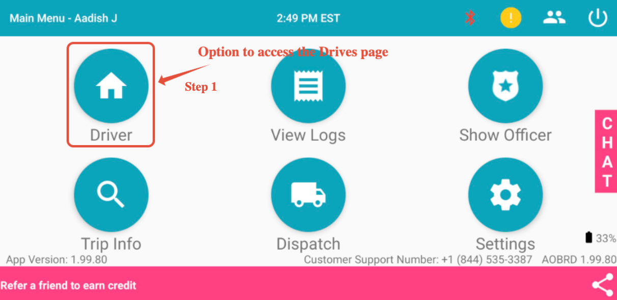 Driver Page - Navigating through the Switchboard Driver Application