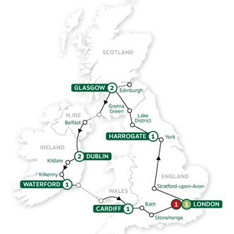 tourhub | Brendan Vacations | Britain and Ireland Highlights Summer 2024 | Tour Map