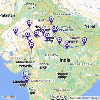 tourhub | Panda Experiences | North India Tour with Varanasi | Tour Map