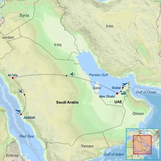 tourhub | Indus Travels | Discover Dubai Abu Dhabi and Saudi Arabia | Tour Map