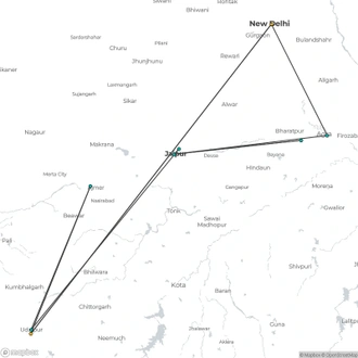 tourhub | Agora Voyages | Royal Heritage Odyssey: Golden Triangle with Udaipur | Tour Map