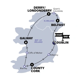 tourhub | Contiki | Ireland in a Week (Winter Oct 2024/25) | Tour Map