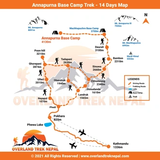 tourhub | Overland Trek Nepal | Annapurna Base Camp Short Trek – 11 Days | Tour Map