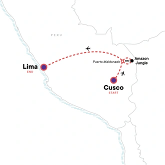tourhub | G Adventures | Peru & the Amazon: Cusco to Lima | Tour Map
