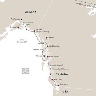 tourhub | HX Hurtigruten Expeditions | Alaska’s Inside Passage: Where the Mountains Meet the Sea | Tour Map