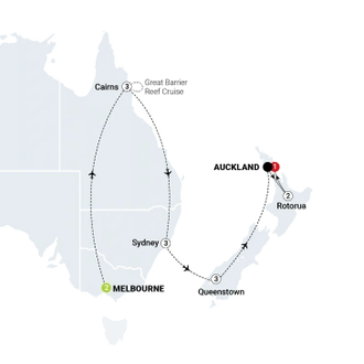 tourhub | AAT Kings | Australia and New Zealand Panorama | Tour Map