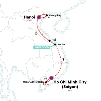 tourhub | G Adventures | Classic Vietnam: Hanoi to the Mekong | Tour Map