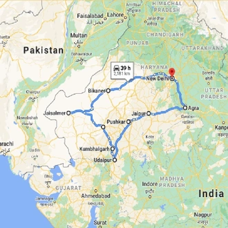 tourhub | Panda Experiences | Rajasthan with Agra Tour | Tour Map