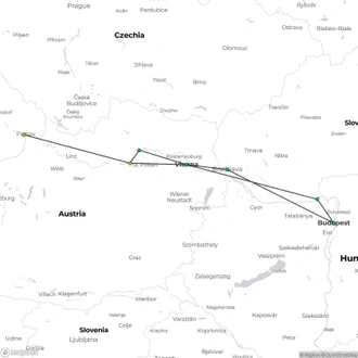 tourhub | CroisiEurope Cruises | The beautiful blue Danube from Passau to Budapest (port-to-port cruise) | Tour Map