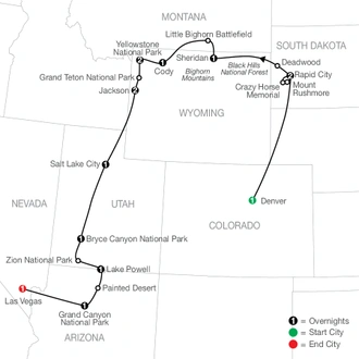 tourhub | Globus | Parks & Canyons Spectacular with Denver | Tour Map