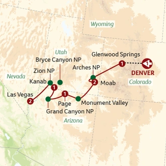 tourhub | Titan Travel | USA National Parks from Denver to Vegas | Tour Map