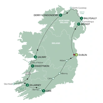 tourhub | Brendan Vacations | Country Roads of Ireland - End Dublin, Small Group, Summer | Tour Map