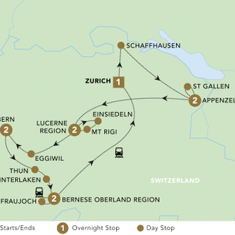 tourhub | Back-Roads Touring | Mountains, Valleys and Lakes of Switzerland 2025 | Tour Map