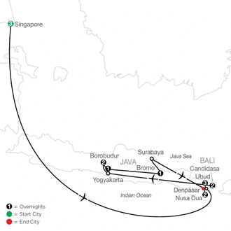 tourhub | Globus | Gems of Indonesia: From Bali to Java with Singapore | Tour Map
