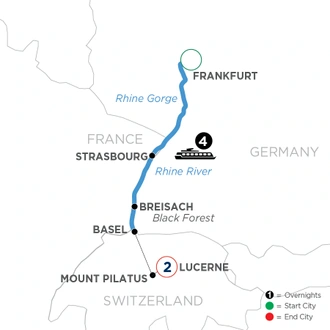 tourhub | Avalon Waterways | The Best of the Rhine with 2 Nights in Lucerne (Tranquility II) | Tour Map
