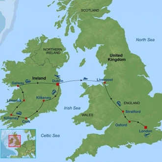 tourhub | Indus Travels | Highlights of Ireland with London | Tour Map